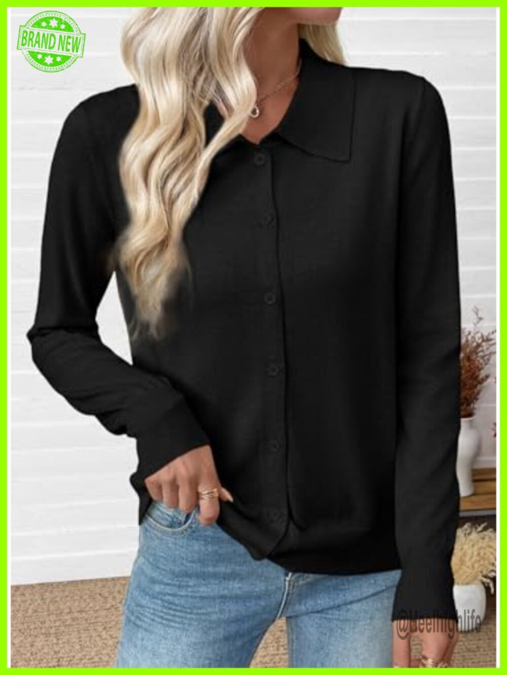 Wool Blend Cardigan Sweaters for Women Lightweight Button Down Lapel Collar - Picture 2 of 6